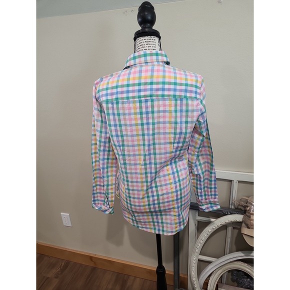 J Crew Women SZ XS Spring Pastel Gingham Check button front Blouse - Picture 2 of 9